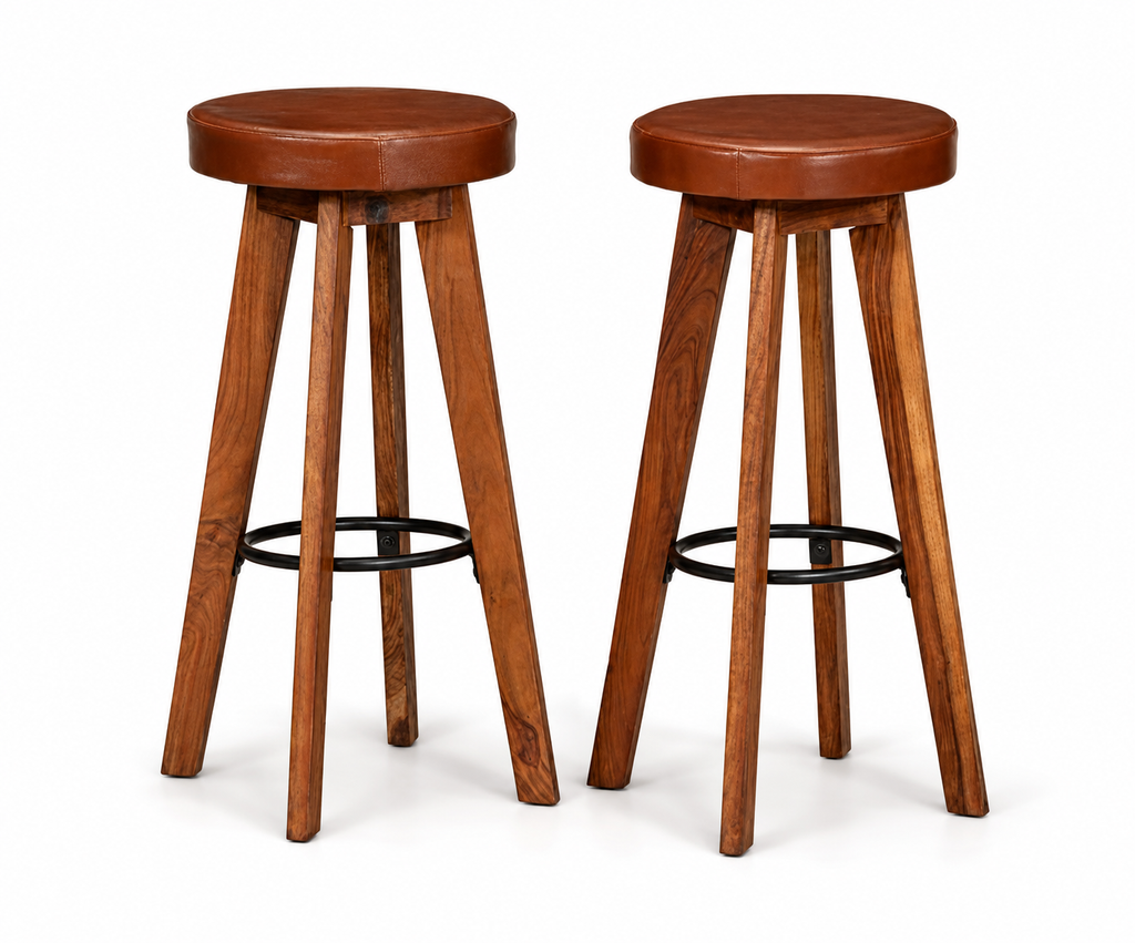 Tabourets de bar Florence (cuir/acacia)
