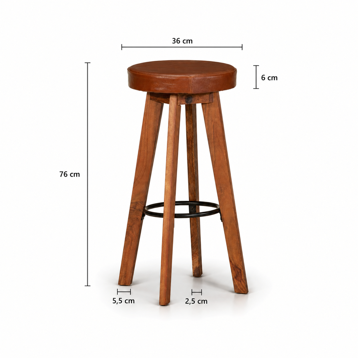 Tabourets de bar Florence (cuir/acacia)